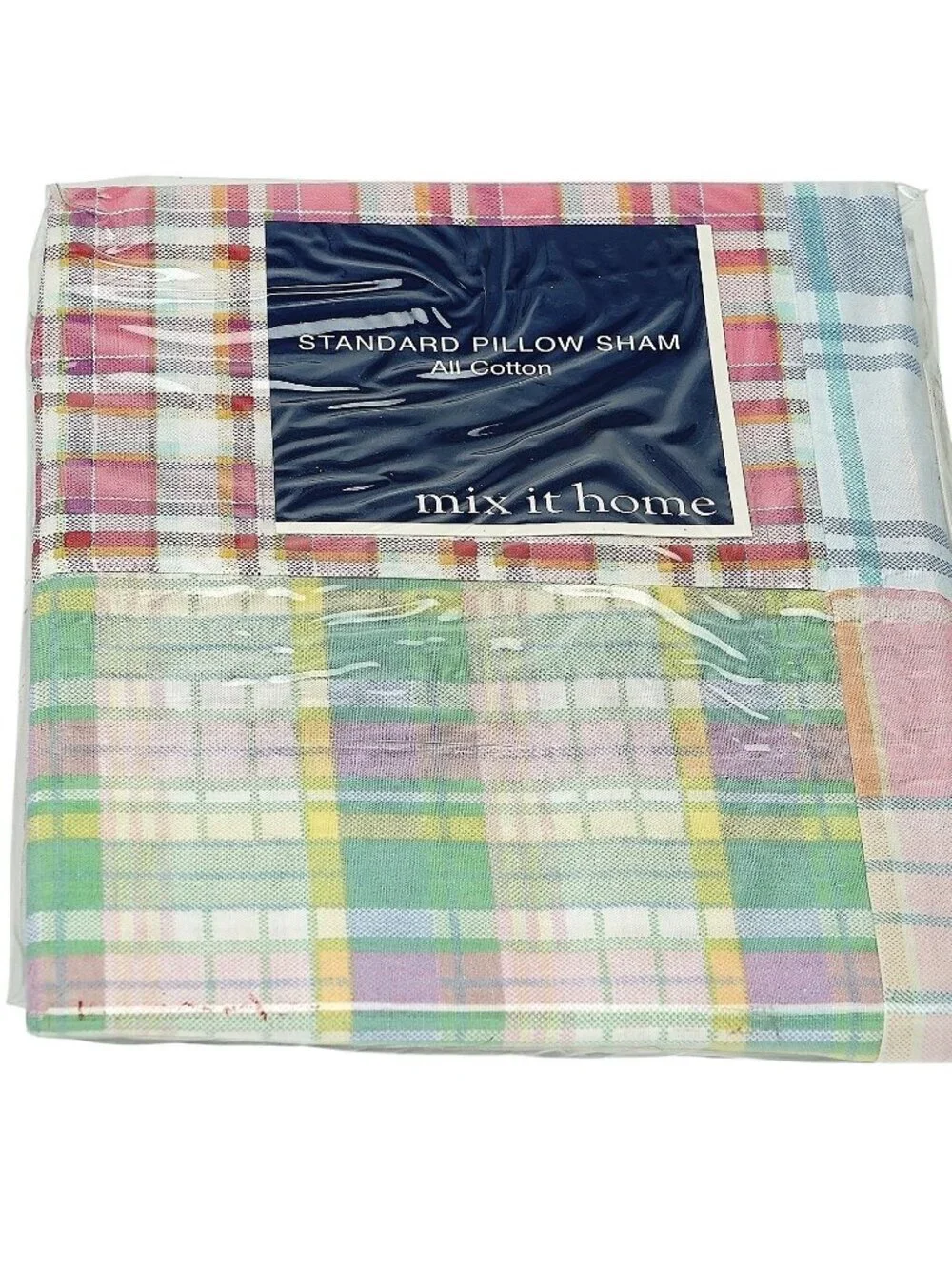 MIX IT HOME One Pillowcase Newport Madras Pink Plaid Standard Size Cotton NWT